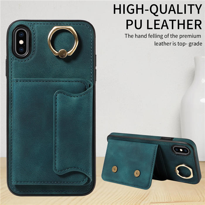 For iPhone XS Max Card Holder Ring Kickstand Magnetic Closure Case