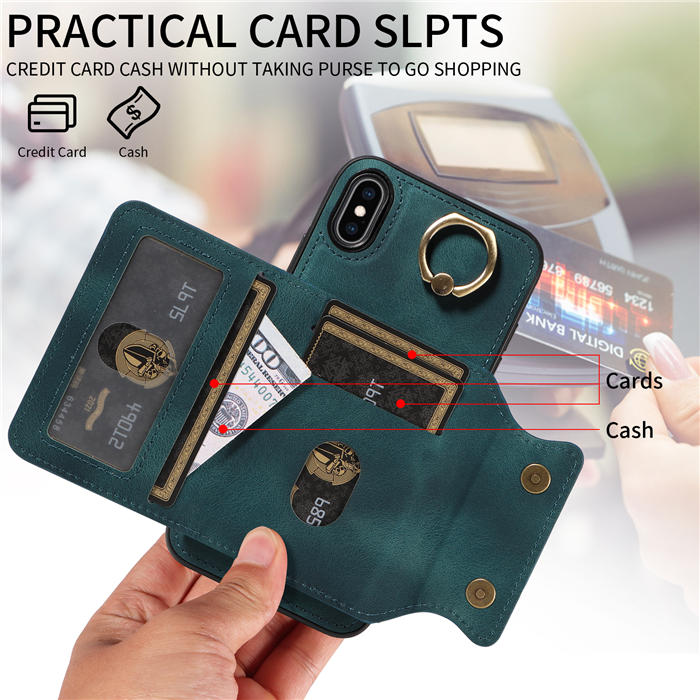 For iPhone XS Max Card Holder Ring Kickstand Magnetic Closure Case