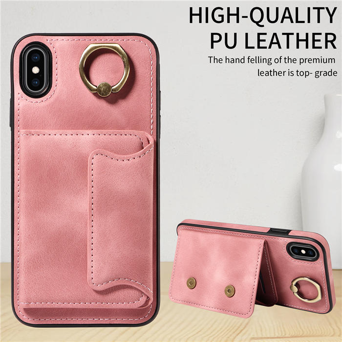 For iPhone XS Max Card Holder Ring Kickstand Magnetic Closure Case