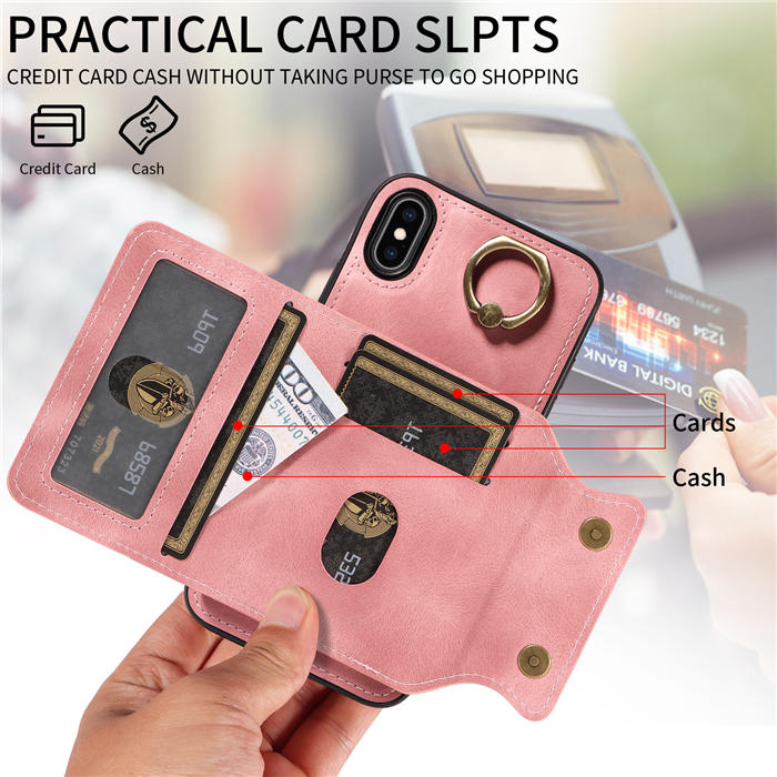 For iPhone XS Max Card Holder Ring Kickstand Magnetic Closure Case