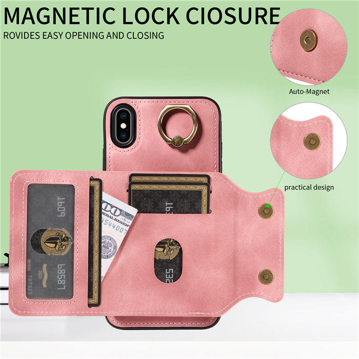 For iPhone XS Max Card Holder Ring Kickstand Magnetic Closure Case