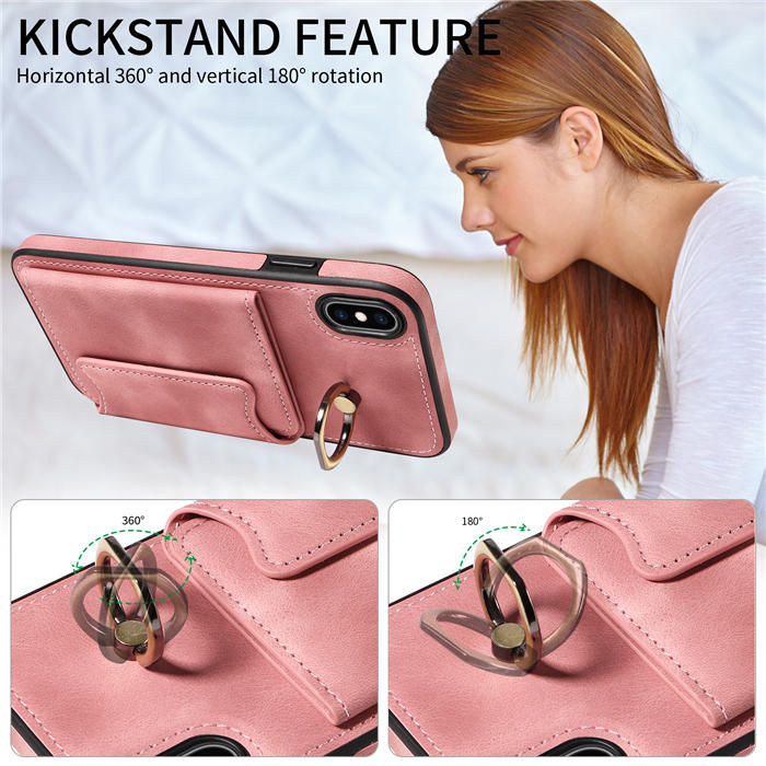 For iPhone XS Max Card Holder Ring Kickstand Magnetic Closure Case