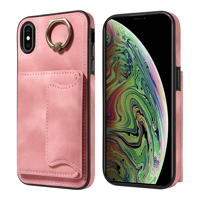For iPhone XS Max Card Holder Ring Kickstand Magnetic Closure Case