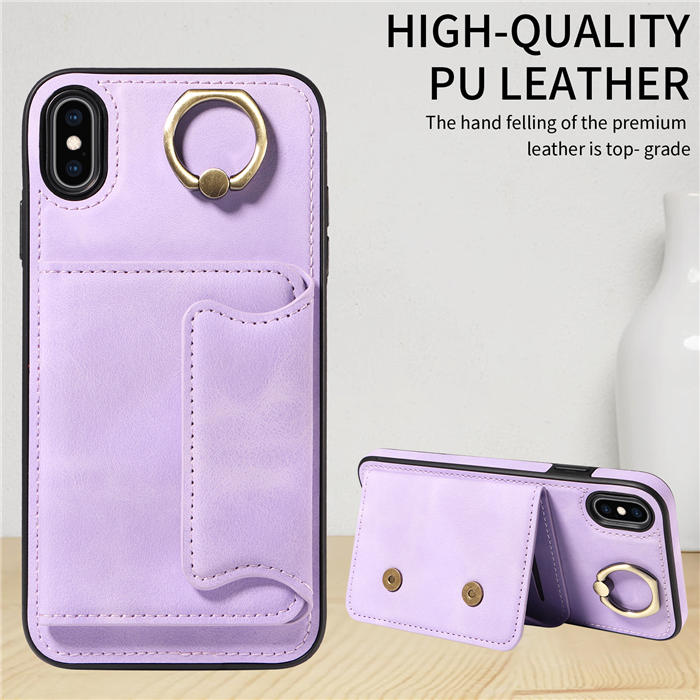 For iPhone XS Max Card Holder Ring Kickstand Magnetic Closure Case