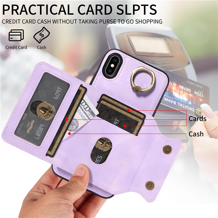 For iPhone XS Max Card Holder Ring Kickstand Magnetic Closure Case