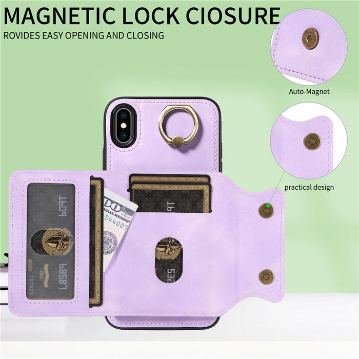 For iPhone XS Max Card Holder Ring Kickstand Magnetic Closure Case