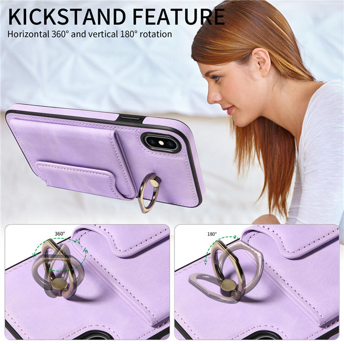 For iPhone XS Max Card Holder Ring Kickstand Magnetic Closure Case