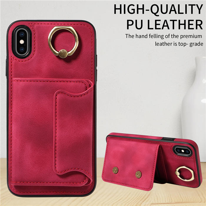 For iPhone XS Max Card Holder Ring Kickstand Magnetic Closure Case