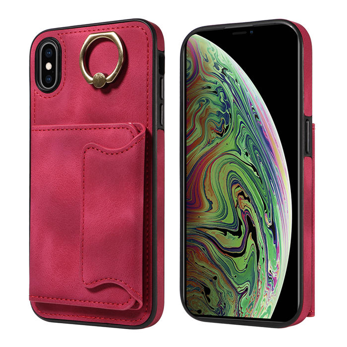 For iPhone XS Max Card Holder Ring Kickstand Magnetic Closure Case