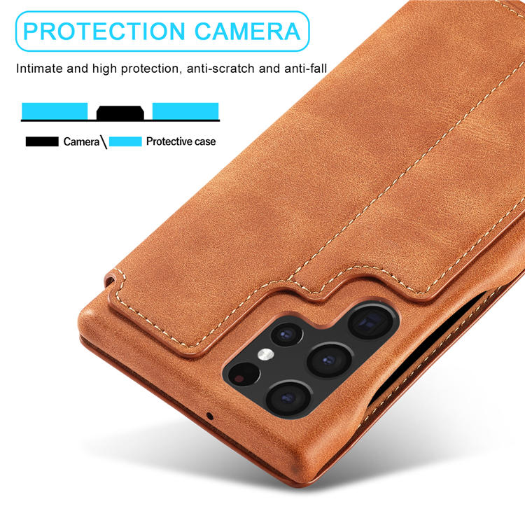 LC.IMEEKE Samsung Galaxy S22 Ultra Card Slot Magnetic Case Brown