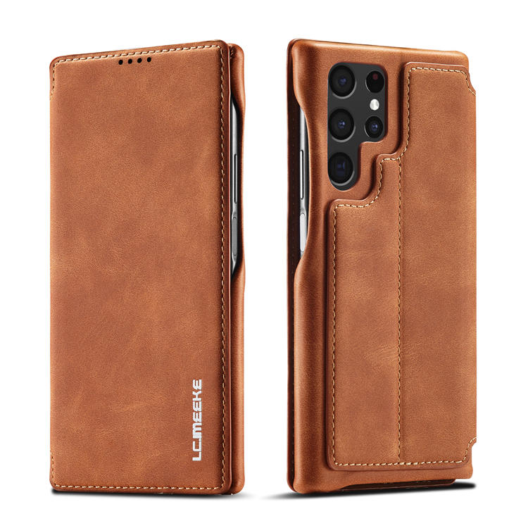 LC.IMEEKE Samsung Galaxy S22 Ultra Card Slot Magnetic Case Brown