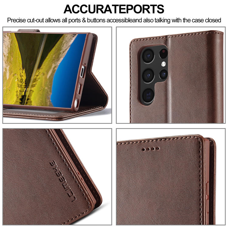 LC.IMEEKE Samsung Galaxy S22 Ultra Wallet Magnetic Stand Case Coffee