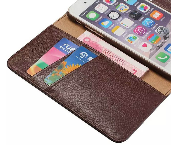 Litchi Pattern Genuine Leather Wallet Stand Case For iPhone 6S Plus/6 Plus