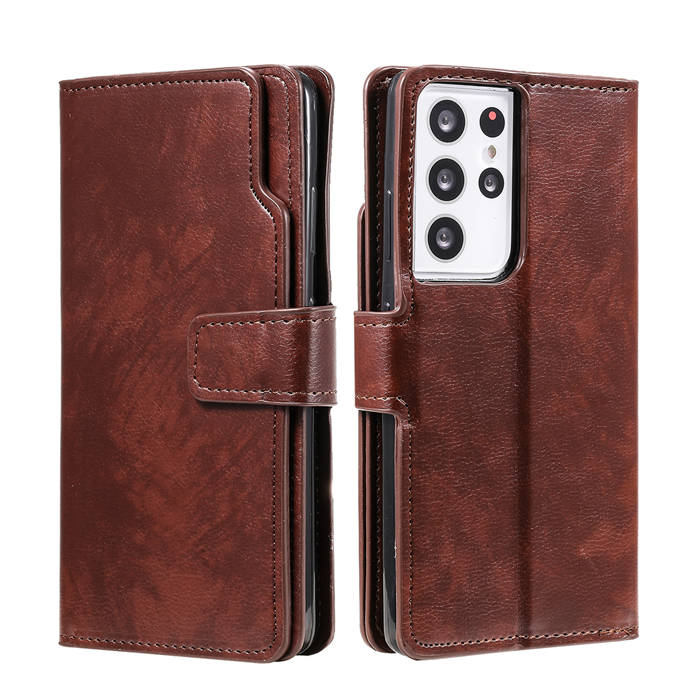 Samsung Galaxy S21 Ultra Wallet 9 Card Slots Magnetic Case Brown