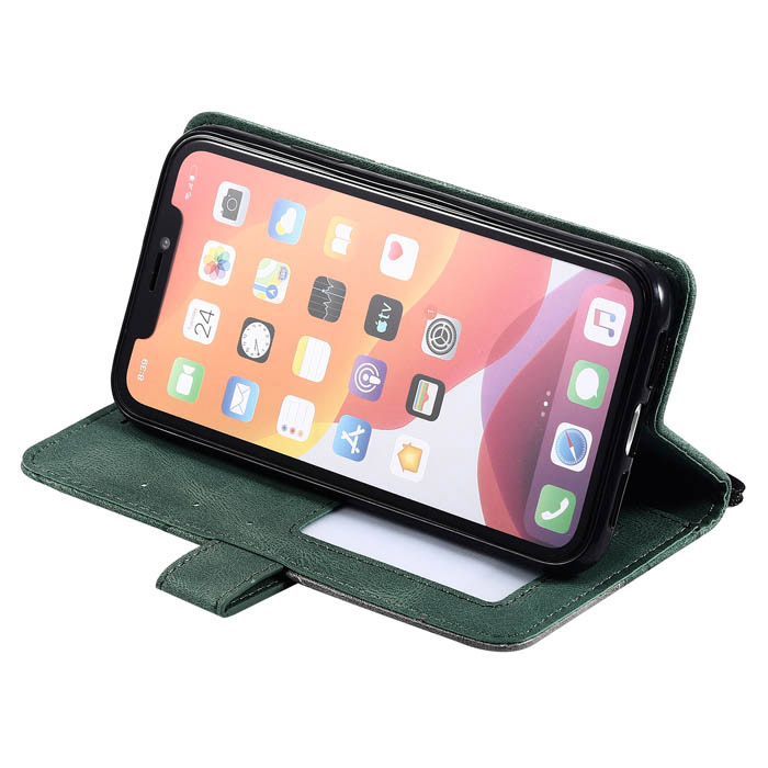 iPhone 11 Wallet Splicing Kickstand PU Leather Case Green