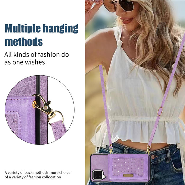 Bling Crossbody Bag Wallet Samsung Galaxy A12 5G Case with Lanyard Strap