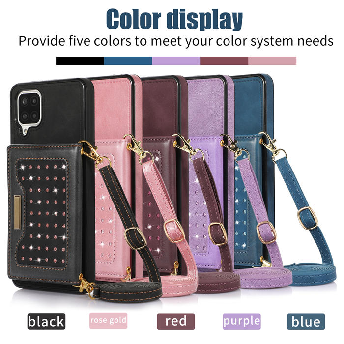 Bling Crossbody Bag Wallet Samsung Galaxy A12 5G Case with Lanyard Strap