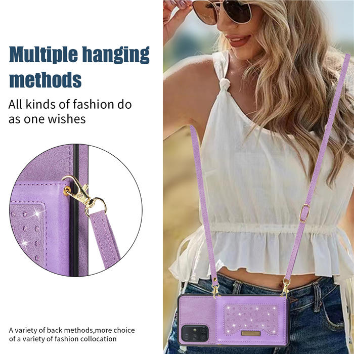 Bling Crossbody Bag Wallet Samsung Galaxy A51 Case with Lanyard Strap