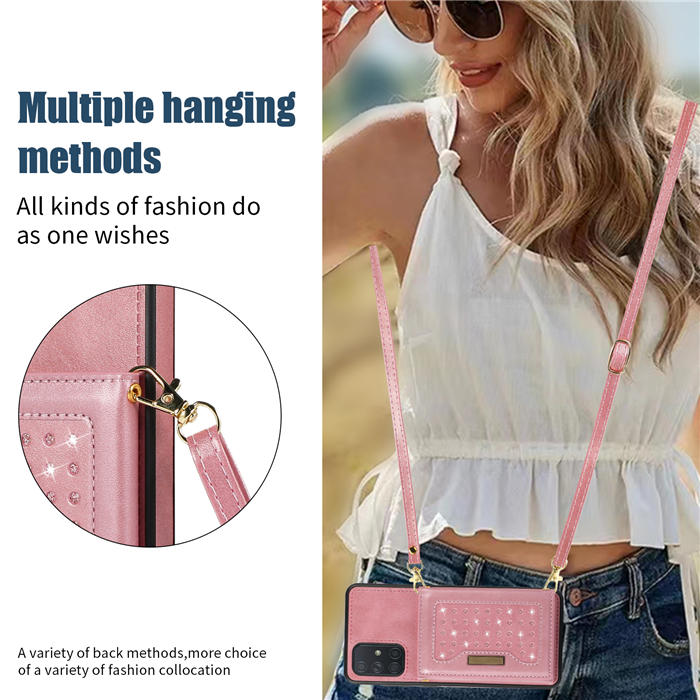Bling Crossbody Bag Wallet Samsung Galaxy A51 Case with Lanyard Strap