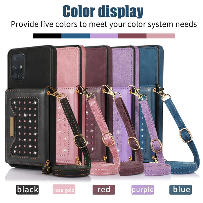 Bling Crossbody Bag Wallet Samsung Galaxy A51 Case with Lanyard Strap