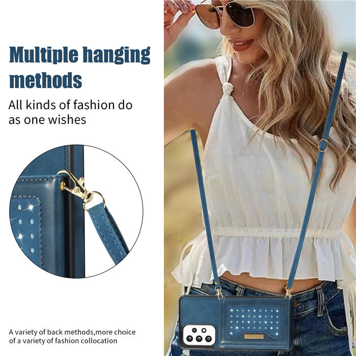 Bling Crossbody Bag Wallet Samsung Galaxy A53 5G Case with Lanyard Strap
