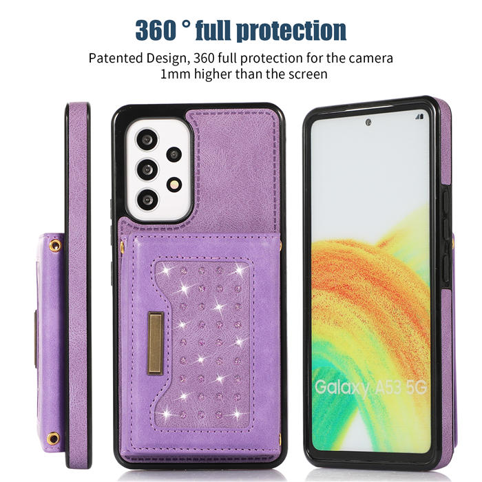 Bling Crossbody Bag Wallet Samsung Galaxy A53 5G Case with Lanyard Strap