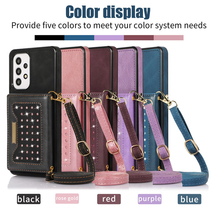 Bling Crossbody Bag Wallet Samsung Galaxy A53 5G Case with Lanyard Strap