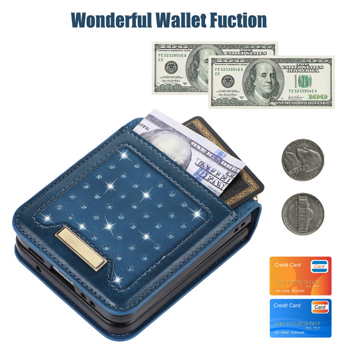 Bling Crossbody Bag Wallet Samsung Galaxy Z Flip4 Case with Lanyard Strap