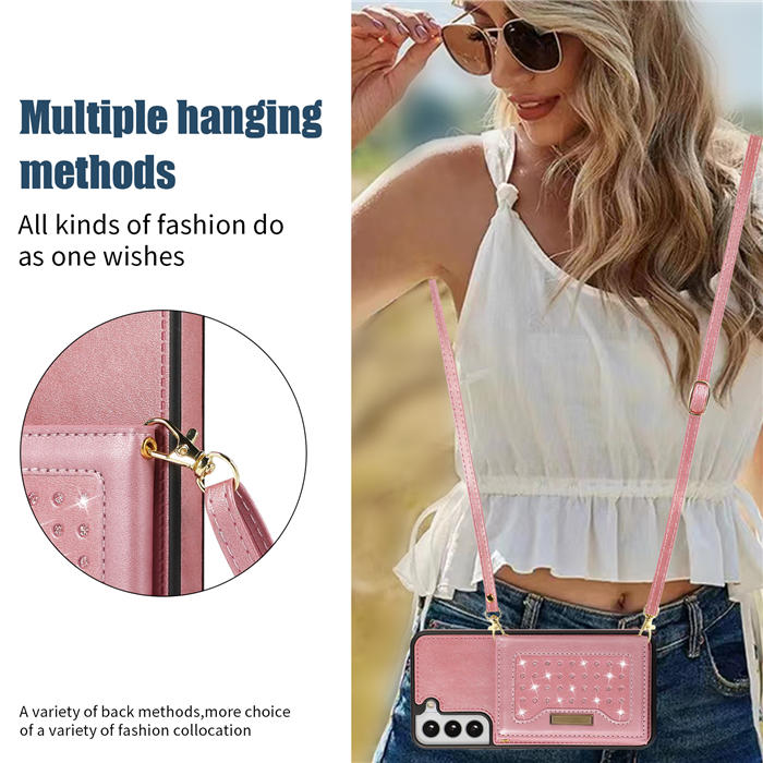 Bling Crossbody Bag Wallet Samsung Galaxy S21 Case with Lanyard Strap