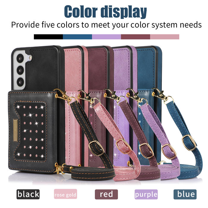 Bling Crossbody Bag Wallet Samsung Galaxy S22 Case with Lanyard Strap