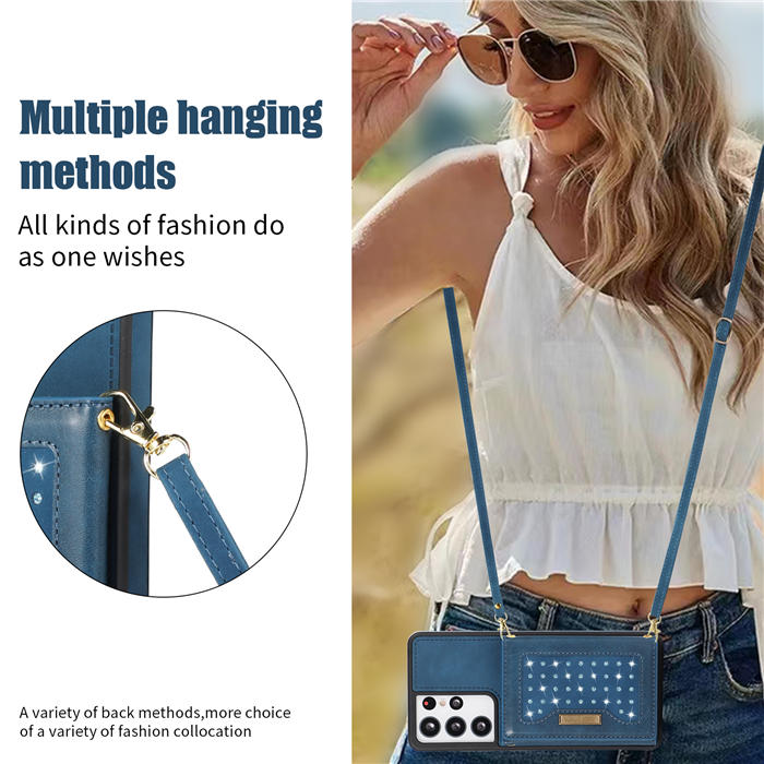 Bling Crossbody Bag Wallet Samsung Galaxy S21 Ultra Case with Lanyard Strap