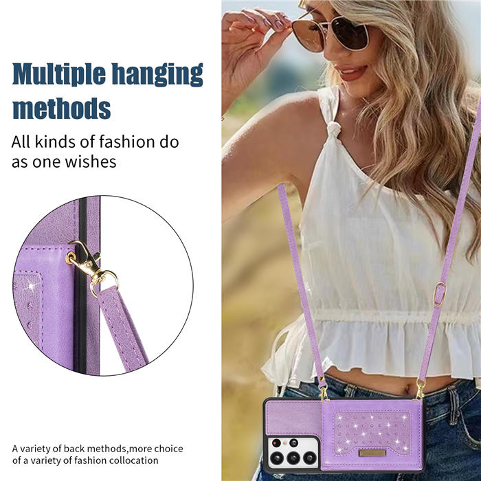 Bling Crossbody Bag Wallet Samsung Galaxy S21 Ultra Case with Lanyard Strap