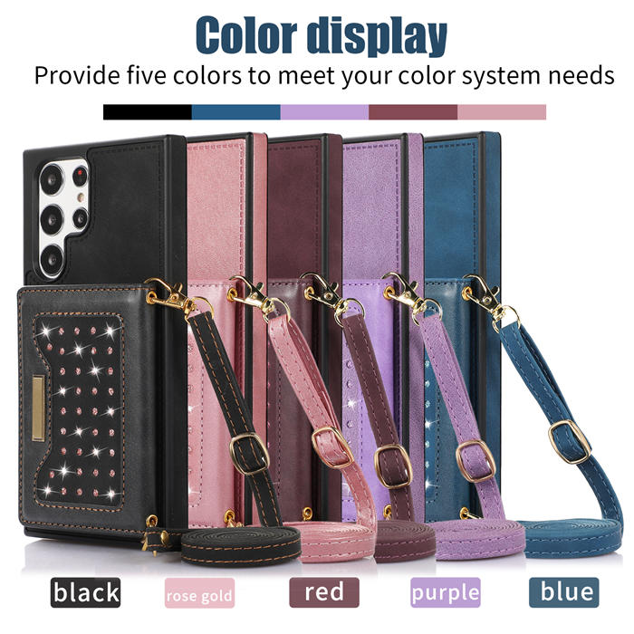 Bling Crossbody Bag Wallet Samsung Galaxy S22 Ultra Case with Lanyard Strap