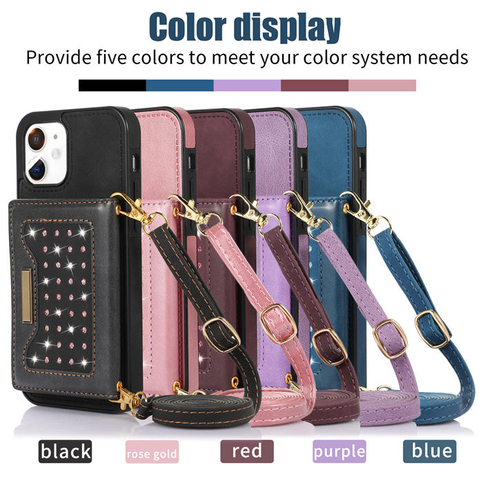 Bling Crossbody Bag Wallet iPhone 11 Case with Lanyard Strap