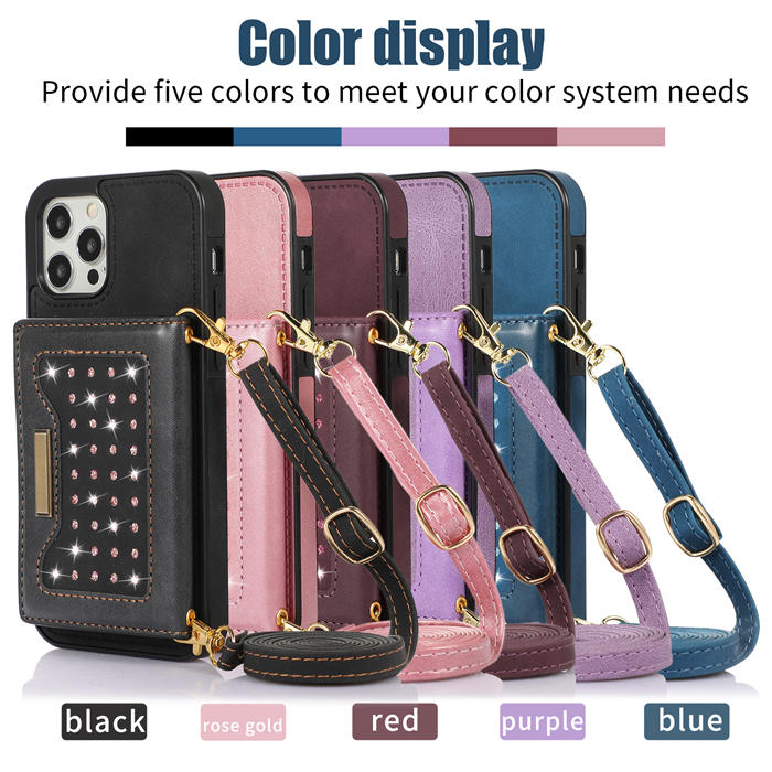 Bling Crossbody Bag Wallet iPhone 12 Pro Max Case with Lanyard Strap
