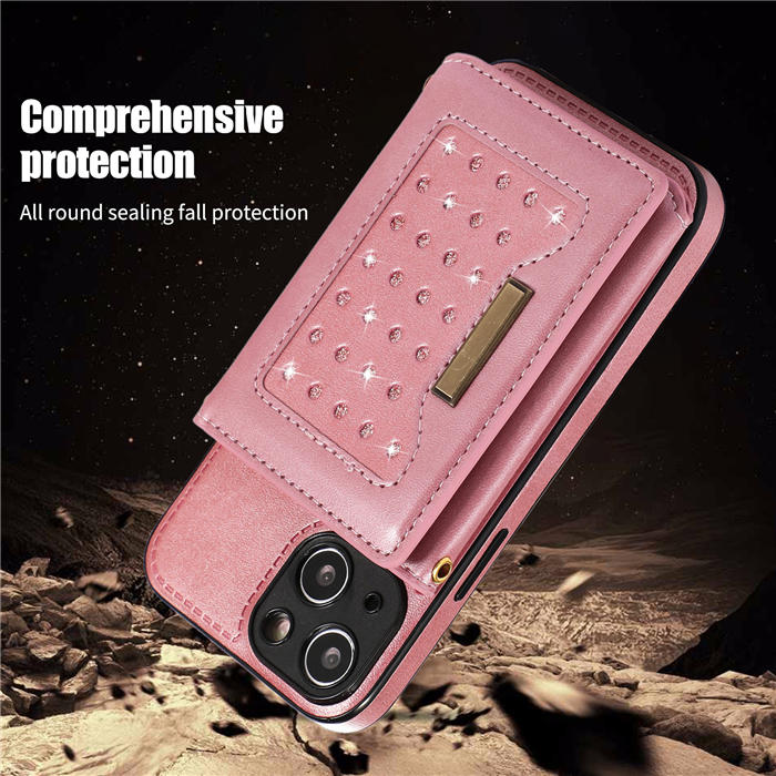 Bling Crossbody Bag Wallet iPhone 13 Mini Case with Lanyard Strap