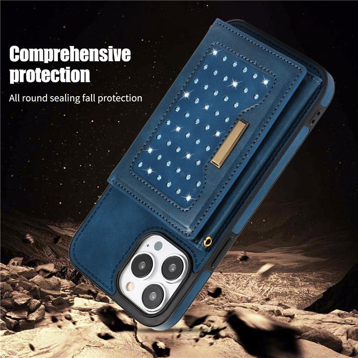 Bling Crossbody Bag Wallet iPhone 13 Pro Max Case with Lanyard Strap