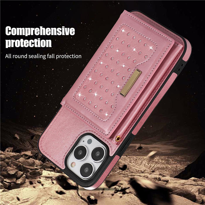 Bling Crossbody Bag Wallet iPhone 13 Pro Max Case with Lanyard Strap