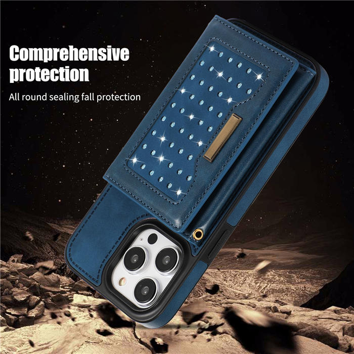 Bling Crossbody Bag Wallet iPhone 14 Pro Max Case with Lanyard Strap