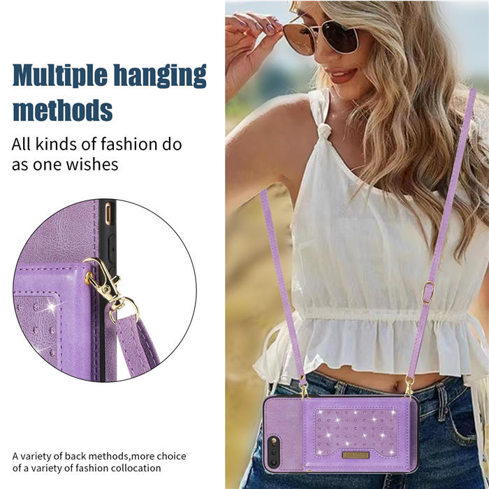 Bling Crossbody Bag Wallet iPhone 7 Plus/8 Plus Case with Lanyard Strap