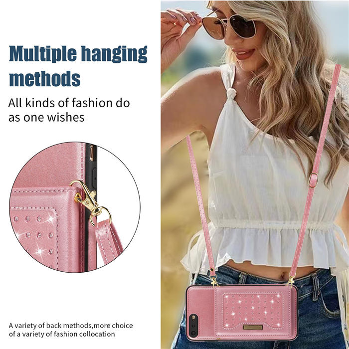 Bling Crossbody Bag Wallet iPhone 7 Plus/8 Plus Case with Lanyard Strap