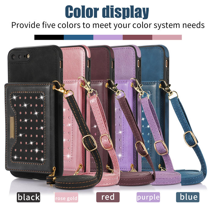 Bling Crossbody Bag Wallet iPhone 7 Plus/8 Plus Case with Lanyard Strap