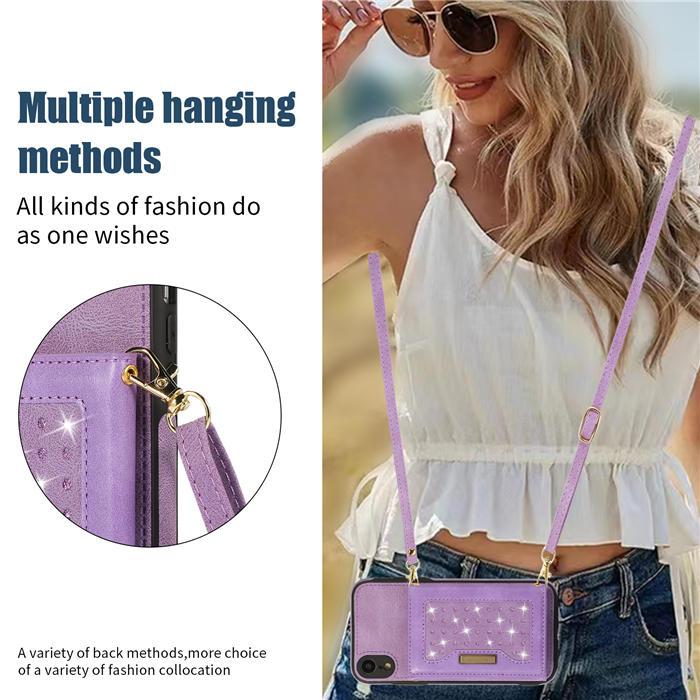 Bling Crossbody Bag Wallet iPhone XR Case with Lanyard Strap
