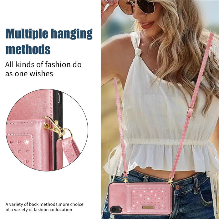 Bling Crossbody Bag Wallet iPhone XR Case with Lanyard Strap