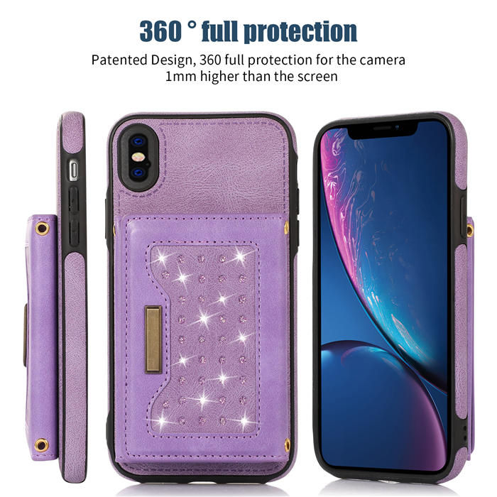 Bling Crossbody Bag Wallet iPhone XS Max Case with Lanyard Strap