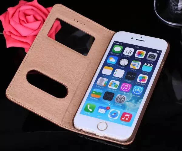 Tree Pattern Genuine Leather Double Windows Stand Case For iPhone 6S Plus/6 Plus