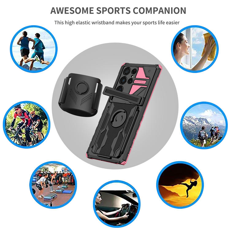 Samsung Galaxy S22 Ultra Kickstand Sports Wristband Case Pink