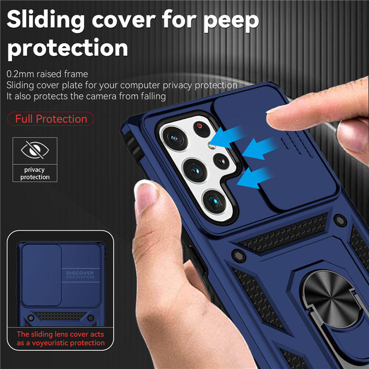 Hybrid Rugged Samsung Galaxy S22 Ultra Kickstand Case Blue