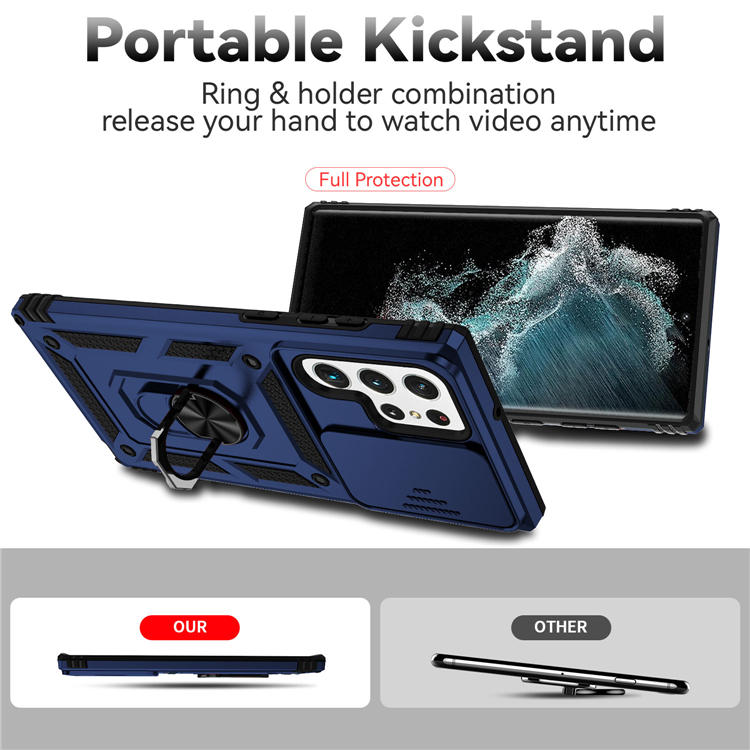 Hybrid Rugged Samsung Galaxy S22 Ultra Kickstand Case Blue